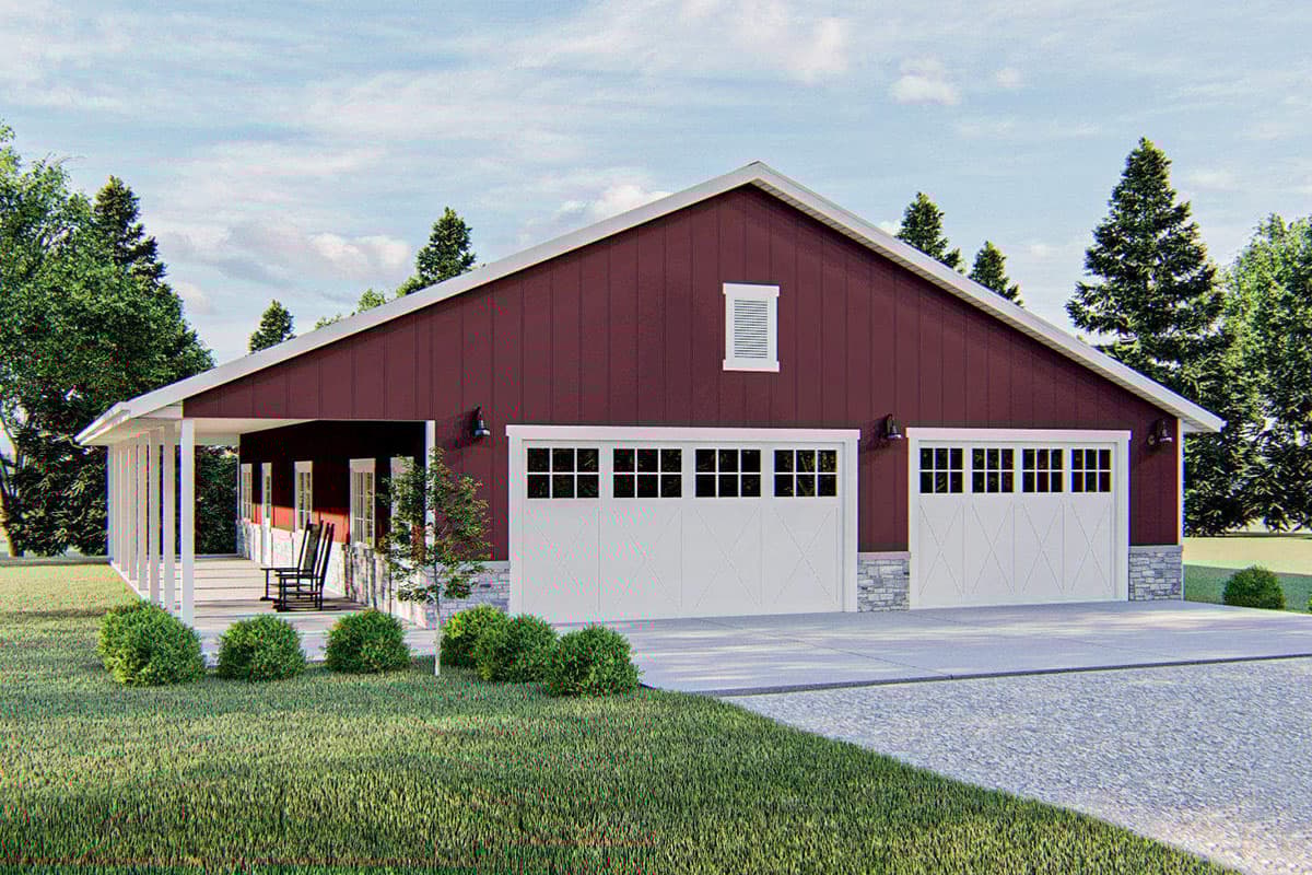 Plan 62937DJ: 6-Car Pole Barn Garage with 60'-long Porch - Image #5
