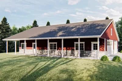 6-Car Pole Barn Garage with 60'-long Porch