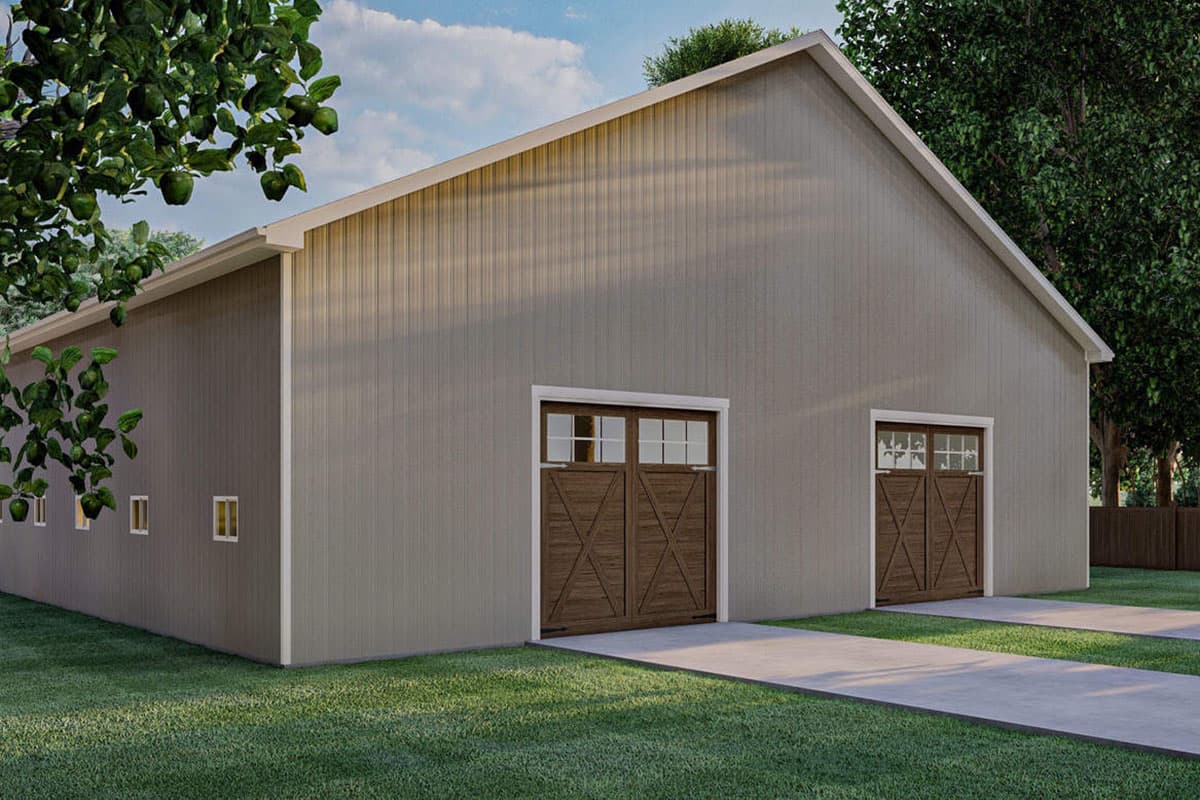 Plan 62947DJ: Giant Pole Barn with Garage Shop Attached - Image #4 - Barndominium, Southern