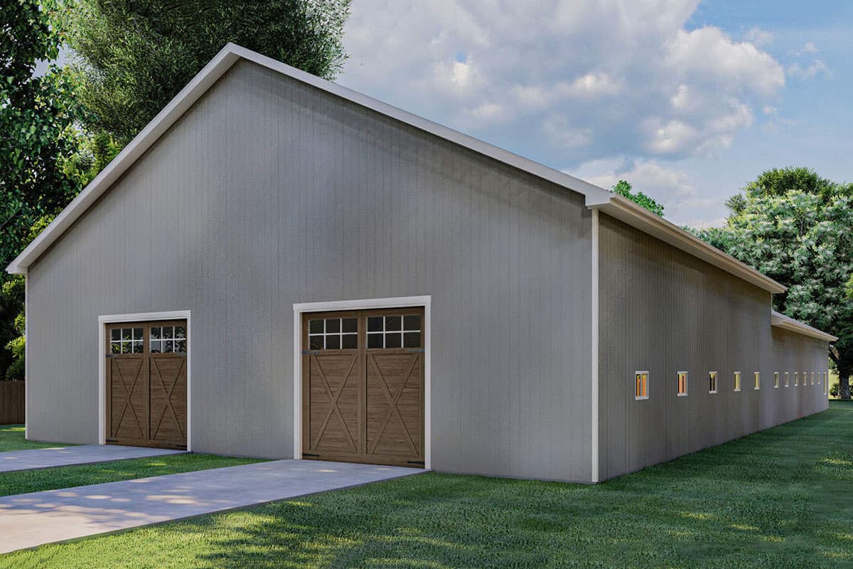 Plan 62947DJ: Giant Pole Barn with Garage Shop Attached - Image #5 - Barndominium, Southern