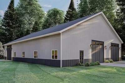 Large Pole Barn Plan with 3 Sets of 12' by 12' Overhead Garage Doors
