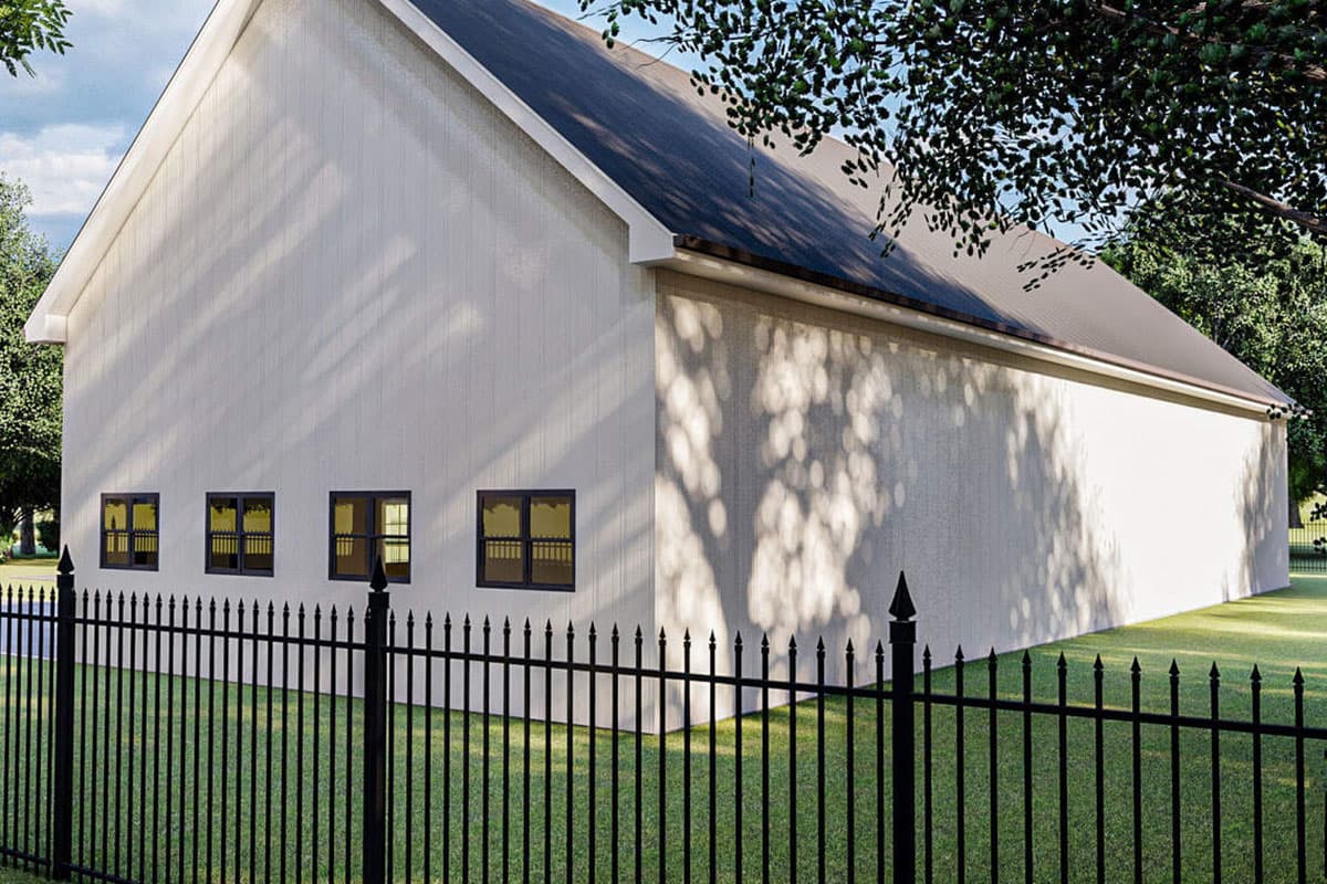 Plan 62950DJ: Pole Barn with 4 Overhead Doors and Covered Patio - Image #4 - Barndominium, Country, Modern, Modern Farmhouse