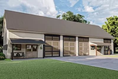 Pole Barn with 4 Overhead Doors and Covered Patio