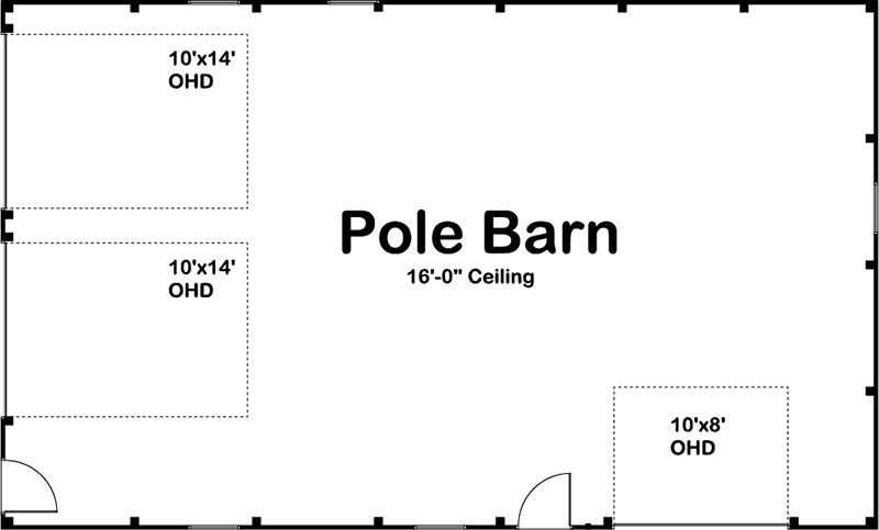 Plan 62939DJ: Detached Pole Barn Garage with 3 Garage Bays - Floor Plan - Main Level - Barndominium, Southern