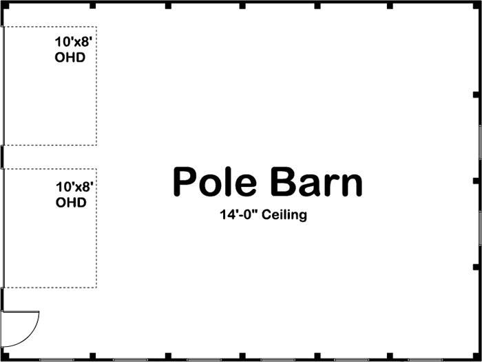 Plan 62944DJ: Pole Barn Garage with Matching 10' by 8' Overhead Doors - Floor Plan - Main Level