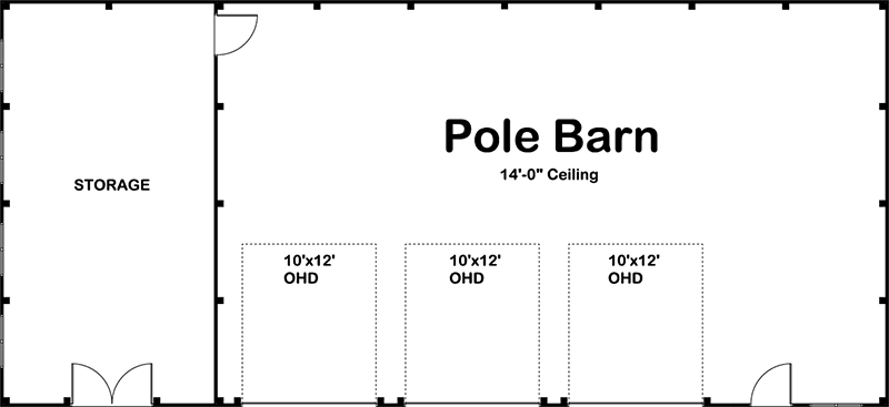 Plan 62946DJ: 3-Vehicle Pole Barn Plan with Separate Storage Area - Floor Plan - Main Level