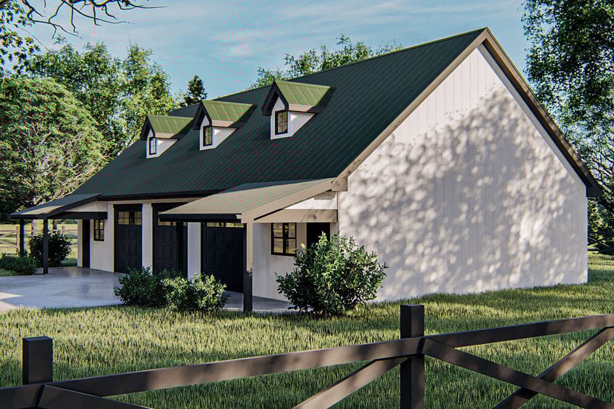 Plan 62951DJ: Large 3-Car Pole Barn Garage with 2 Covered Porches - Image #4