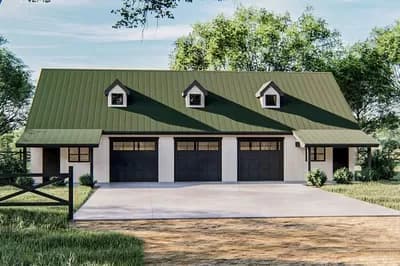 Large 3-Car Pole Barn Garage with 2 Covered Porches