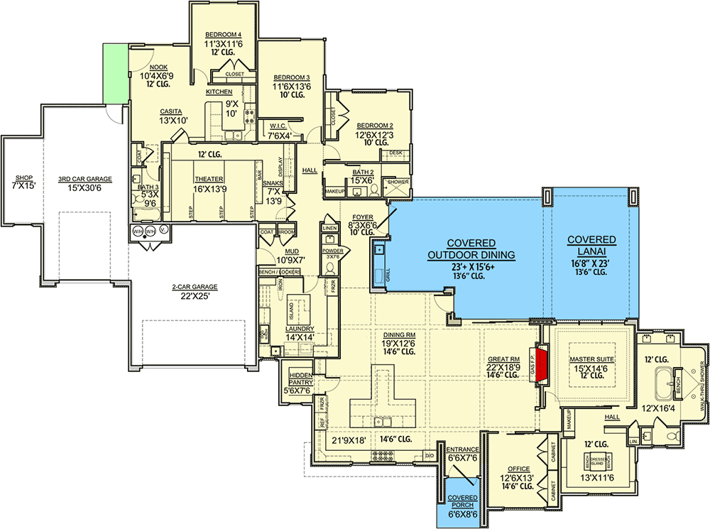 Plan 370020SEN: Contemporary Mediterranean Home Plan with 1-Bed Casita - Floor Plan - Main Level - Coastal, Contemporary, European, Florida-Style, Mediterranean, Southern