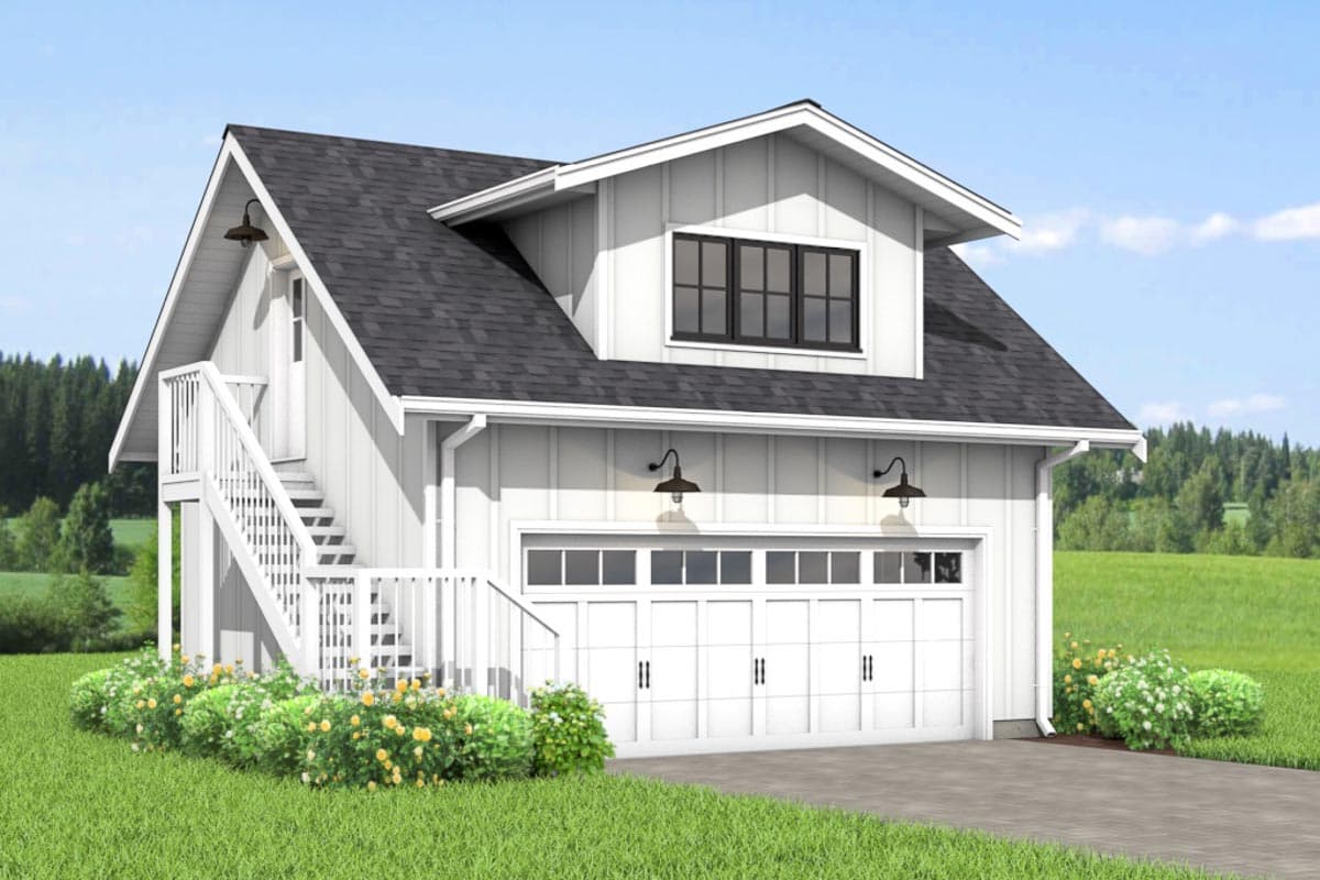 Plan 67798NWL: Efficient Modern Farmhouse Studio Garage Apartment - Image #5 - Carriage, Modern Farmhouse