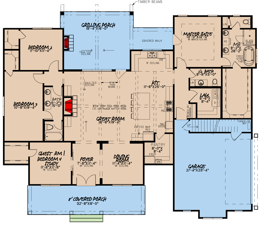 Plan 70678MK: Modern Farmhouse Plan with Three Shed Dormers and a Flex Room - 2343 Sq Ft - Floor Plan - Main Level - Country, Modern Farmhouse, New American