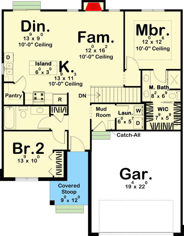 Plan 62953DJ: Affordable 2-Bed Ranch Plan with Lower Level Expansion Possibilities - 1192 Sq Ft - Floor Plan - Main Level - Country, Craftsman, Ranch, Traditional