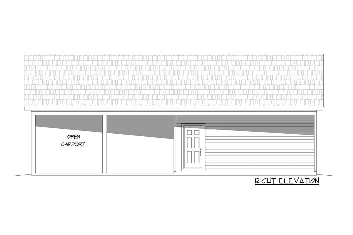 Plan 68692VR: Detached Single Garage and Carport - Image #5 - Country, Traditional