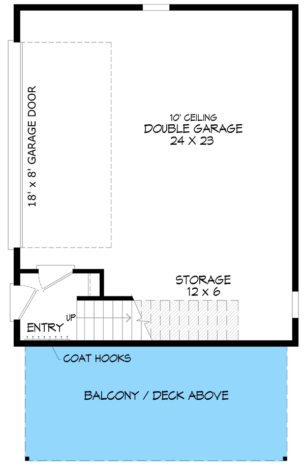 Plan 68693VR: Contemporary Carriage House Plan with Balcony - Floor Plan - Main Level