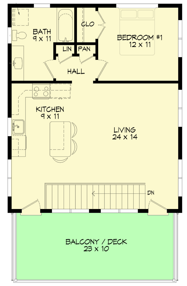 Plan 68693VR: Contemporary Carriage House Plan with Balcony - Floor Plan - 2nd Floor