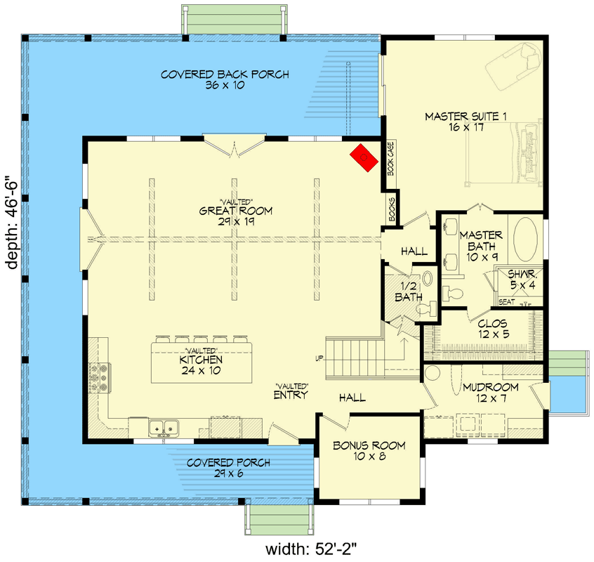 Plan 68695VR: Country Cottage Plan with Two-story Great Room - 2200 Sq Ft - Floor Plan - Main Level - Country, Farmhouse, Traditional