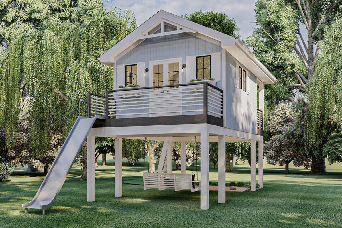 Plan 62954DJ: Elevated Coastal-vibe Backyard Office or Playhouse - Image #5