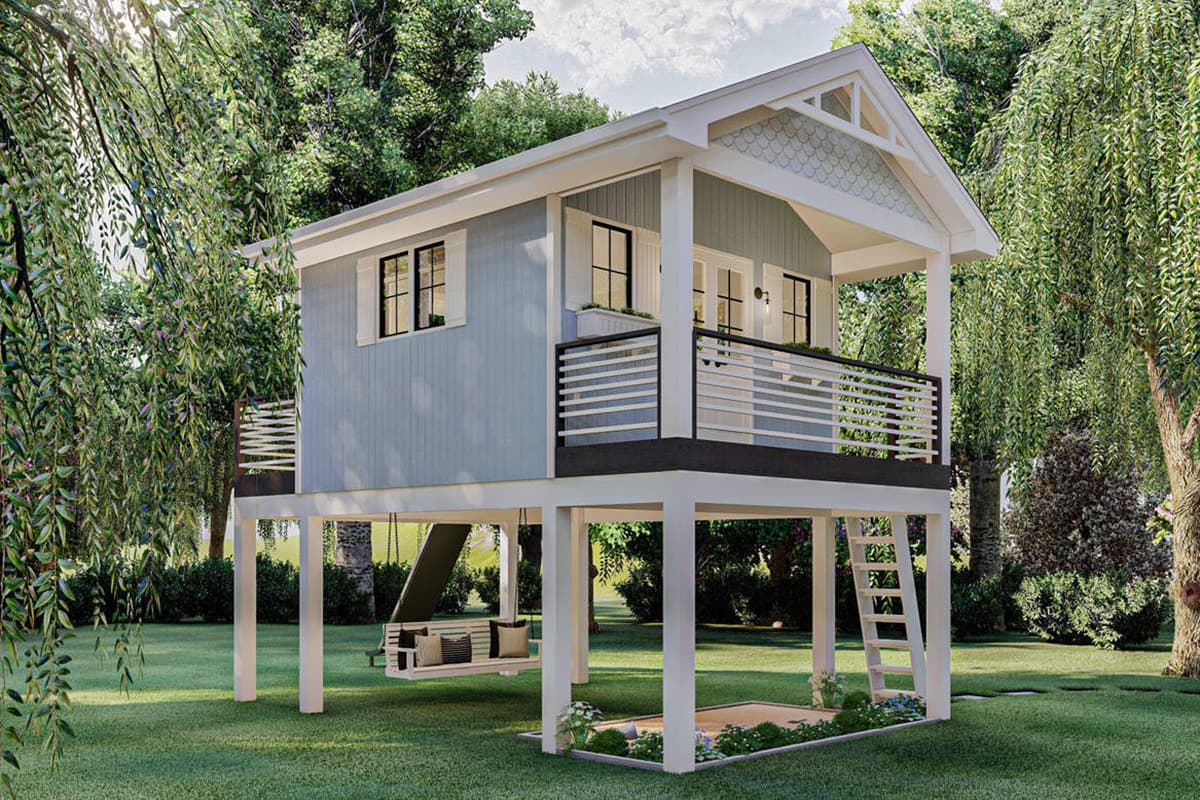 Plan 62954DJ: Elevated Coastal-vibe Backyard Office or Playhouse - Image #7
