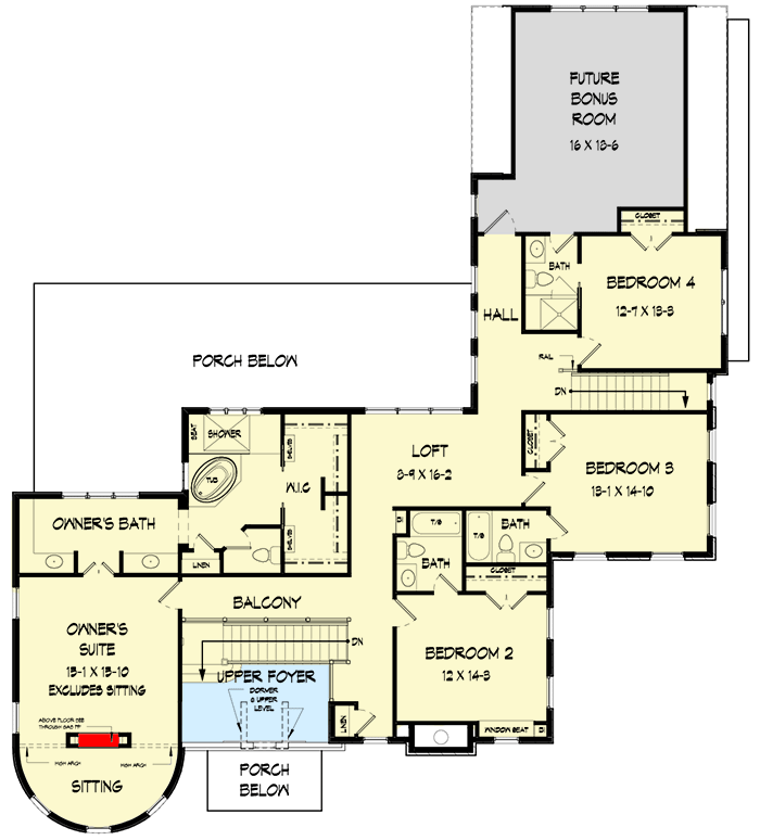 Plan 360072DK: European House Plan with Round Design Element - Floor Plan - 2nd Floor - European, Traditional