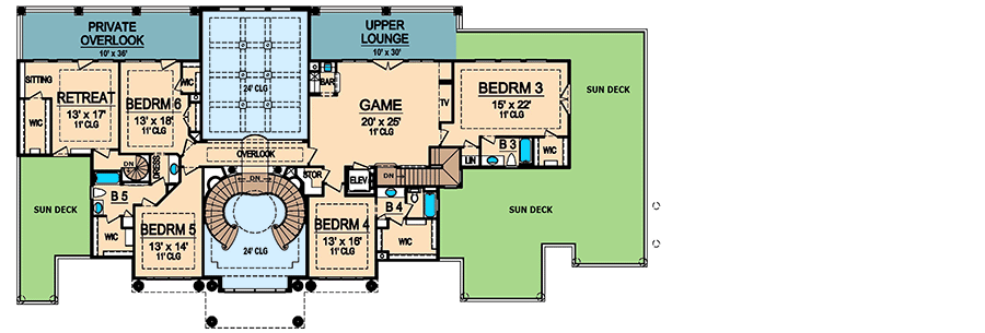 Plan 36631TX: Luxury European Home Plan with Second-level Sun Deck - Floor Plan - 2nd Floor - European, Mediterranean