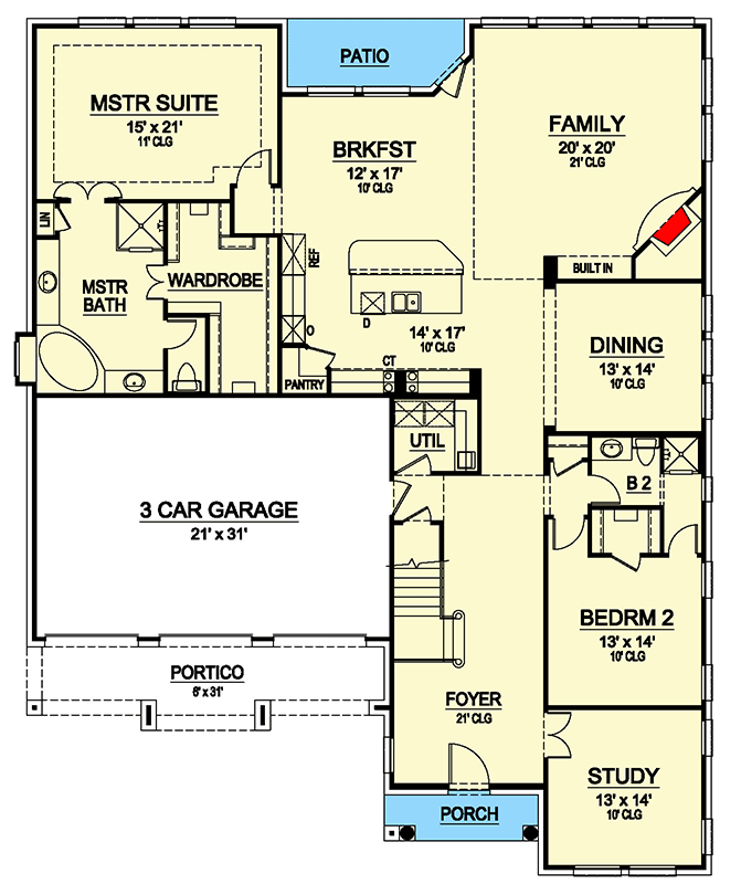 Plan 36632TX: Luxury Traditional-style House Plan with Media and Game Rooms - Floor Plan - Main Level - Traditional