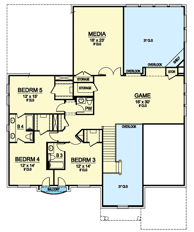 Plan 36632TX: Luxury Traditional-style House Plan with Media and Game Rooms - Floor Plan - 2nd Floor - Traditional