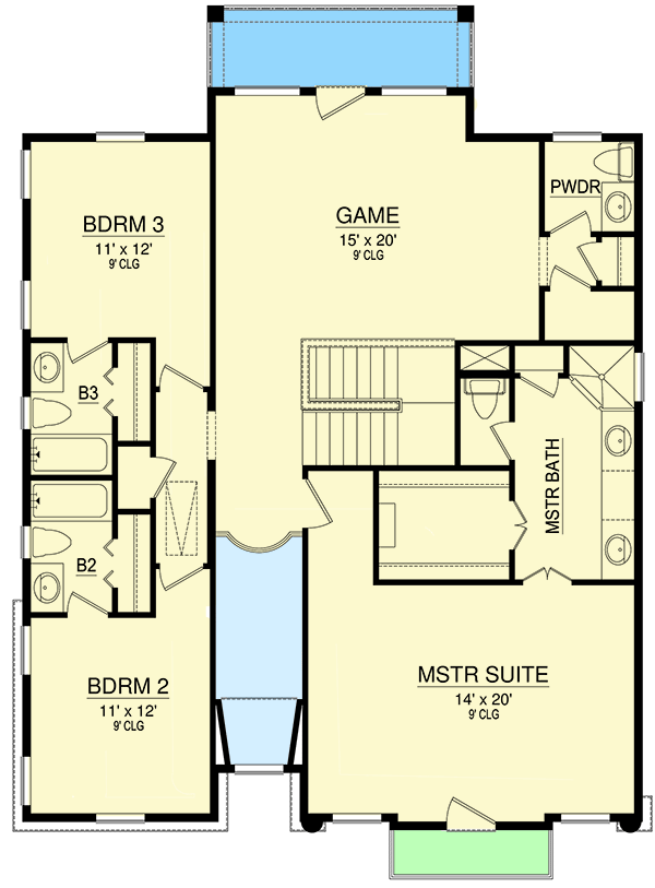 Plan 36633TX: 2-Story Mediterranean House Plan with Game Room - Floor Plan - 2nd Floor - European, Florida-Style, Mediterranean, Tuscan