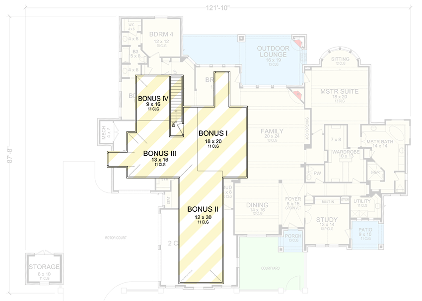 Plan 36637TX: French Country House Plan with 4 Bonus Rooms Upstairs - 4171 Sq Ft - Floor Plan - 2nd Floor - European, French Country, Traditional