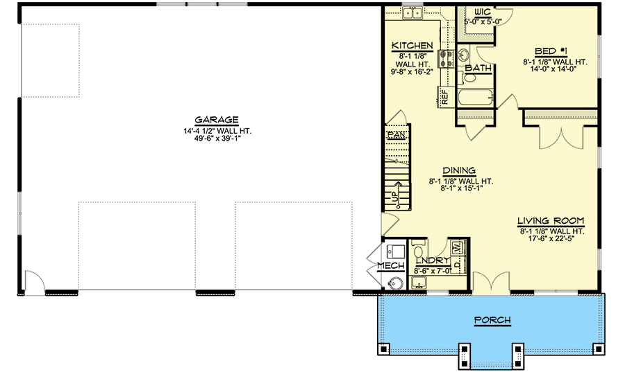 Plan 135008GRA: 1-Bed Carriage House with Oversized Garage and Loft - Floor Plan - Main Level - Carriage