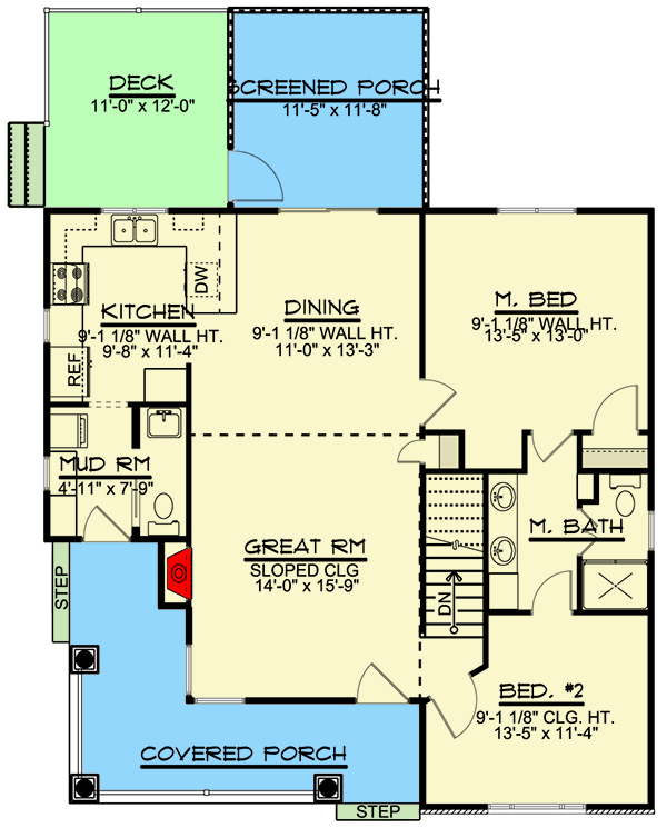 Plan 135009GRA: Cozy Cottage Plan with Screened Porch and Optional Lower Level - Floor Plan - Main Level - Cottage, Country, Craftsman, Mountain, New American, Rustic