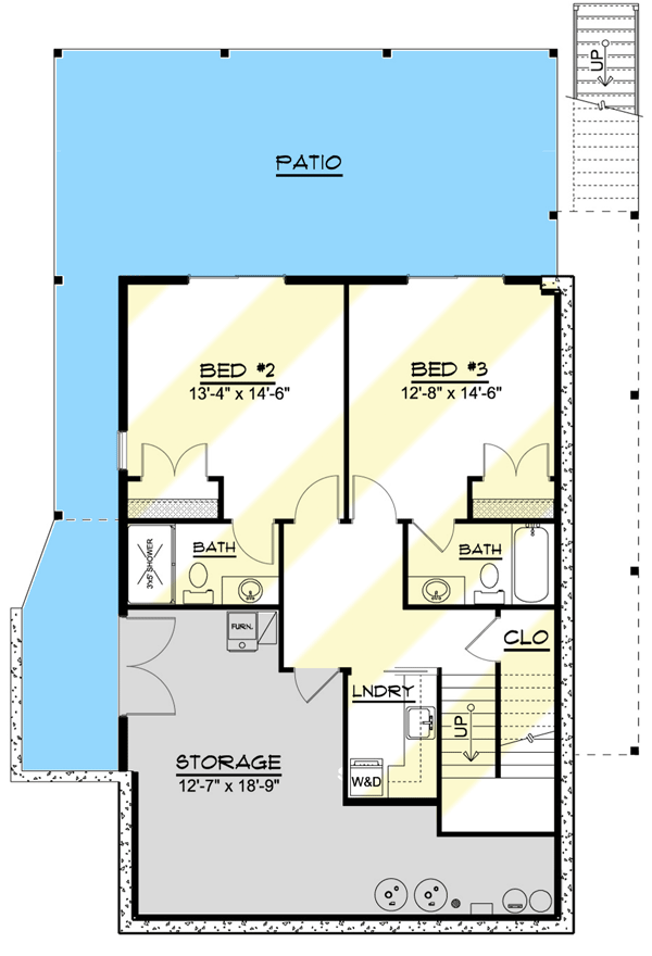 Plan 135010GRA: 3-Bed House Plan with Loft Beneath Gabled Roof - 1343 Sq Ft - Floor Plan - Optional Lower Level - Coastal, Mountain, Vacation