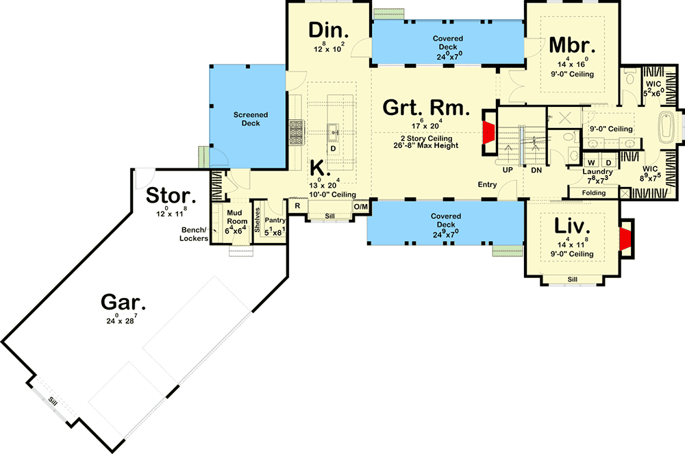 Plan 62957DJ: 4-Bedroom Modern Farmhouse Plan with Angled Garage - Floor Plan - Main Level - Country, Farmhouse, Modern Farmhouse, New American, Traditional