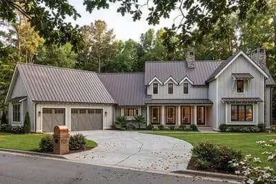 4-Bedroom Modern Farmhouse Plan with Angled Garage