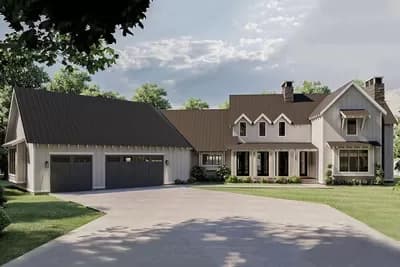 4-Bedroom Modern Farmhouse Plan with Angled Garage