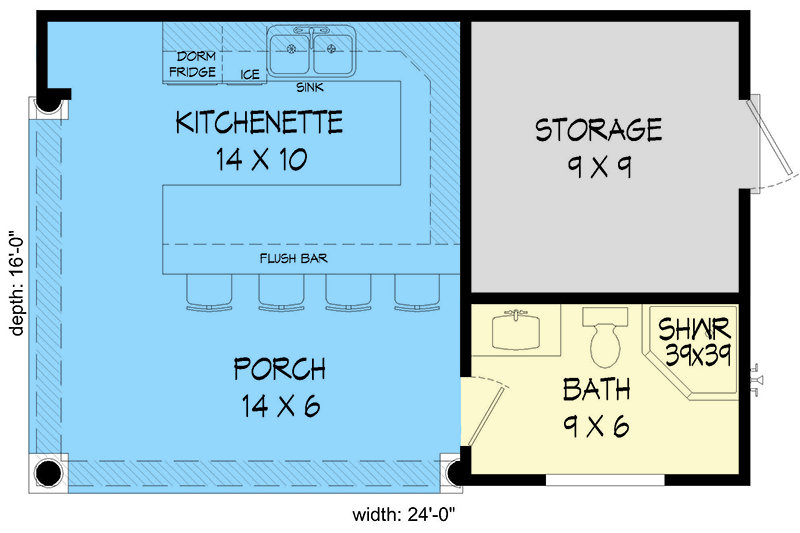 Plan 68697VR: Poolhouse Plan with Bar and Bath - Floor Plan - Main Level