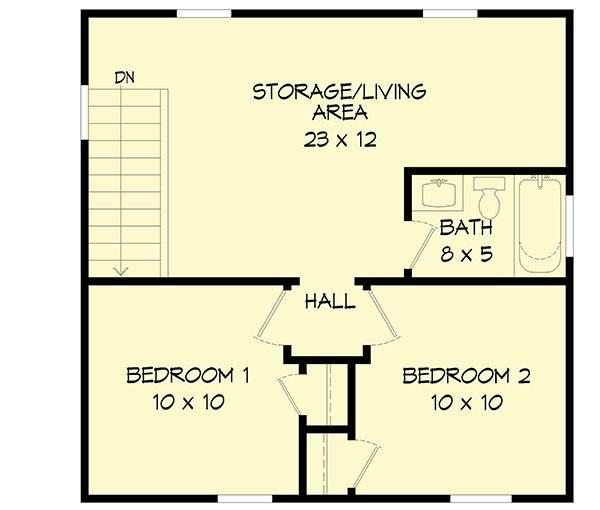 Plan 68698VR: 2-Bed Traditional Carriage House Plan - 576 Sq Ft Apartment  - Floor Plan - 2nd Floor - Carriage, Traditional