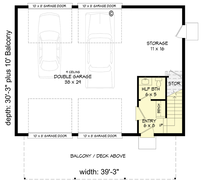 Plan 68699VR: 3-level Garage Apartment with 2 Drive-through Bays - Floor Plan - Ground Level - Contemporary, Modern