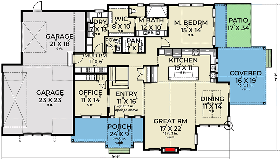 Plan 280111JWD: 4-Bed Modern Farmhouse Plan with Dynamic Exterior - Floor Plan - Main Level - Country, Craftsman, Farmhouse, Modern Farmhouse, New American, Northwest, Transitional