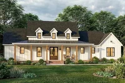 One-Story Country Farmhouse Plan with Vaulted Great Room and Master Bedroom - 2232 Sq Ft