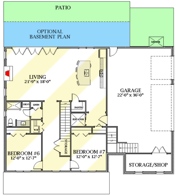 Plan 46418LA: Exclusive Southern Beach House Plan with Two Laundry Rooms and Optional In-law Suite - Floor Plan - Optionally Finished Ground Level - Beach, Coastal, Coastal Contemporary, Low Country, Southern
