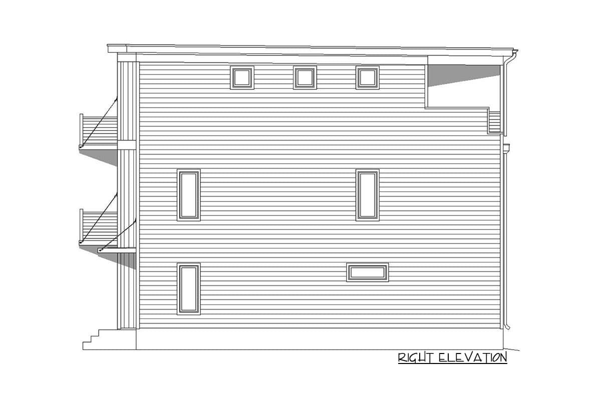 Plan 68704VR: Narrow 3-story Contemporary House Plan with Decks and Balconies - Image #5