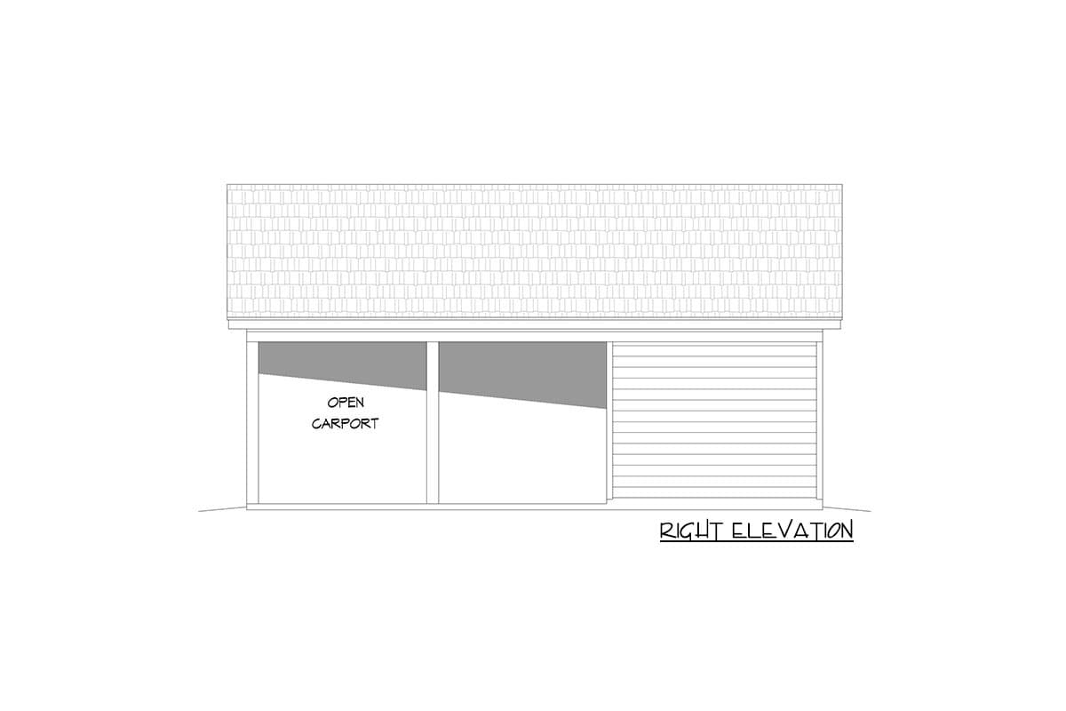 Plan 68702VR: 2-Car Carport with Workshop in Back - 400 Sq Ft - Image #4 - Country, Traditional