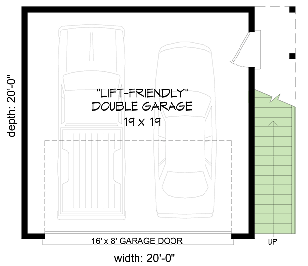 Plan 68705VR: Detached Garage Plan with Rooftop Deck - Floor Plan - Main Level