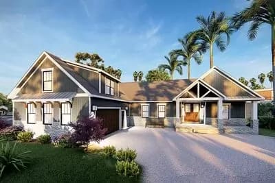 4-Bed Craftsman House Plan with Bonus Over Courtyard Garage