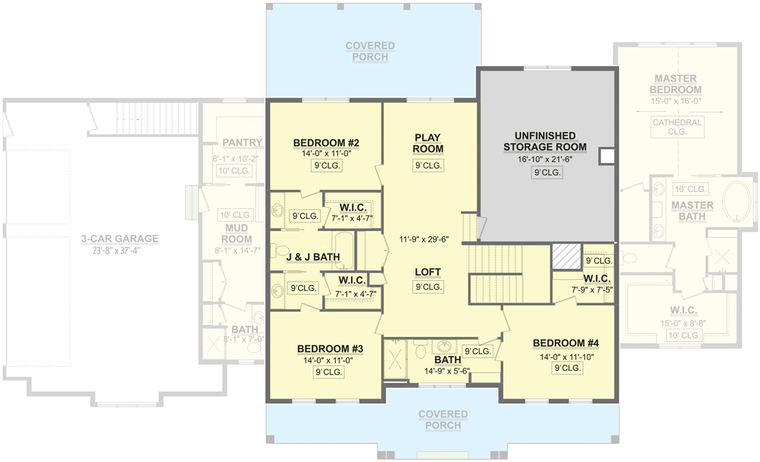 Plan 911002JVD: Modern Farmhouse Plan Under 3800 Square Feet with Massive Laundry Room - Floor Plan - 2nd Floor - Country, Farmhouse, Modern Farmhouse, New American, Southern