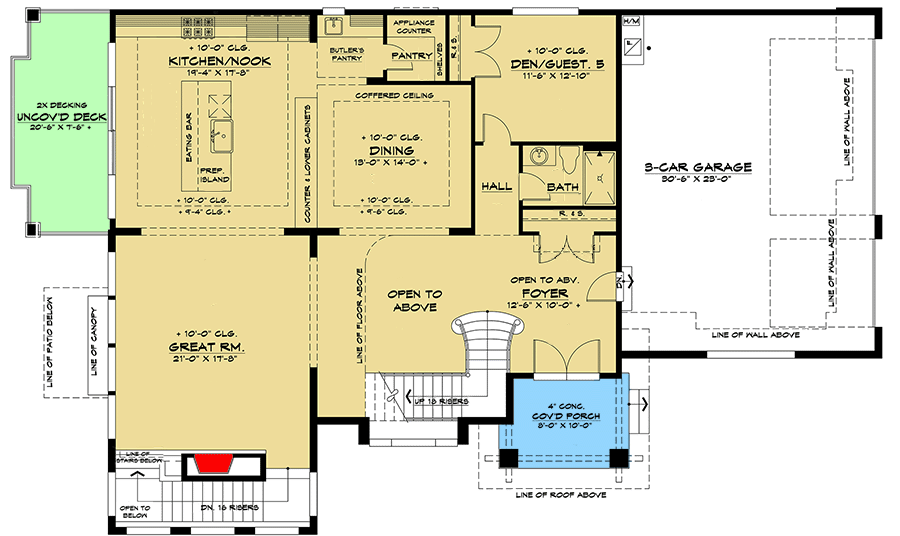 Plan 666101RAF: 2-story Contemporary Home Plan on a Side Sloping Lot with Lower-level Guest Suite  - Floor Plan - Main Level - Contemporary, Modern, Northwest, Prairie