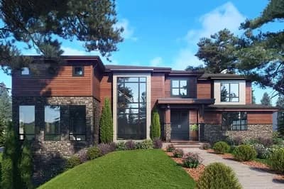 2-story Contemporary Home Plan on a Side Sloping Lot with Lower-level Guest Suite 