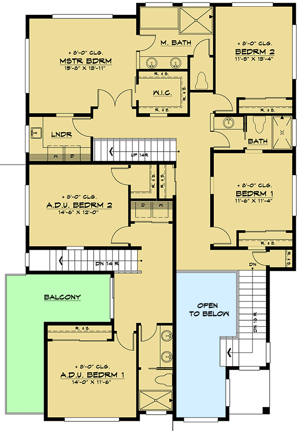 Plan 666104RAF: Modern Northwest House Plan with 2-Bed ADU and Third Floor Rec Room - Floor Plan - 2nd Floor - Contemporary, Modern, Northwest