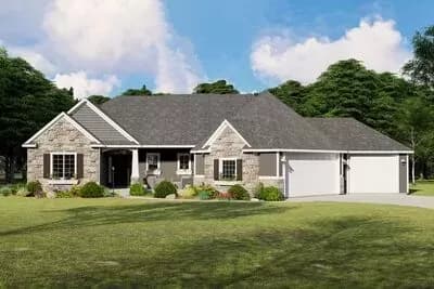 3-Bed Craftsman Ranch House Plan with Angled Garage