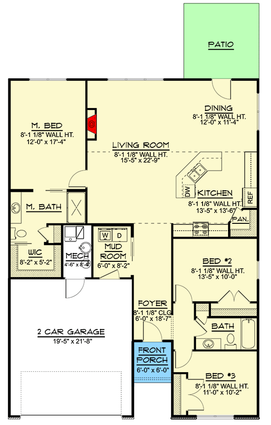 Plan 135015GRA: 3-Bed Single-Story House Plan with Split Bedrooms - 1651 Sq Ft - Floor Plan - Main Level - Ranch, Traditional